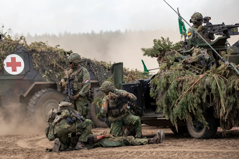 Soldados alemães participam do exercício militar internacional em nível de divisão lituano-alemãoCrédito: AP